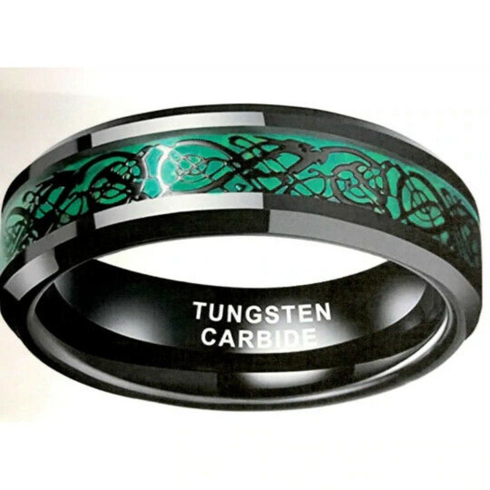 Tungsten 6mm Black Tungsten Carbide Beveled Edges Comfort Fit Ring Size 9.5 ~New